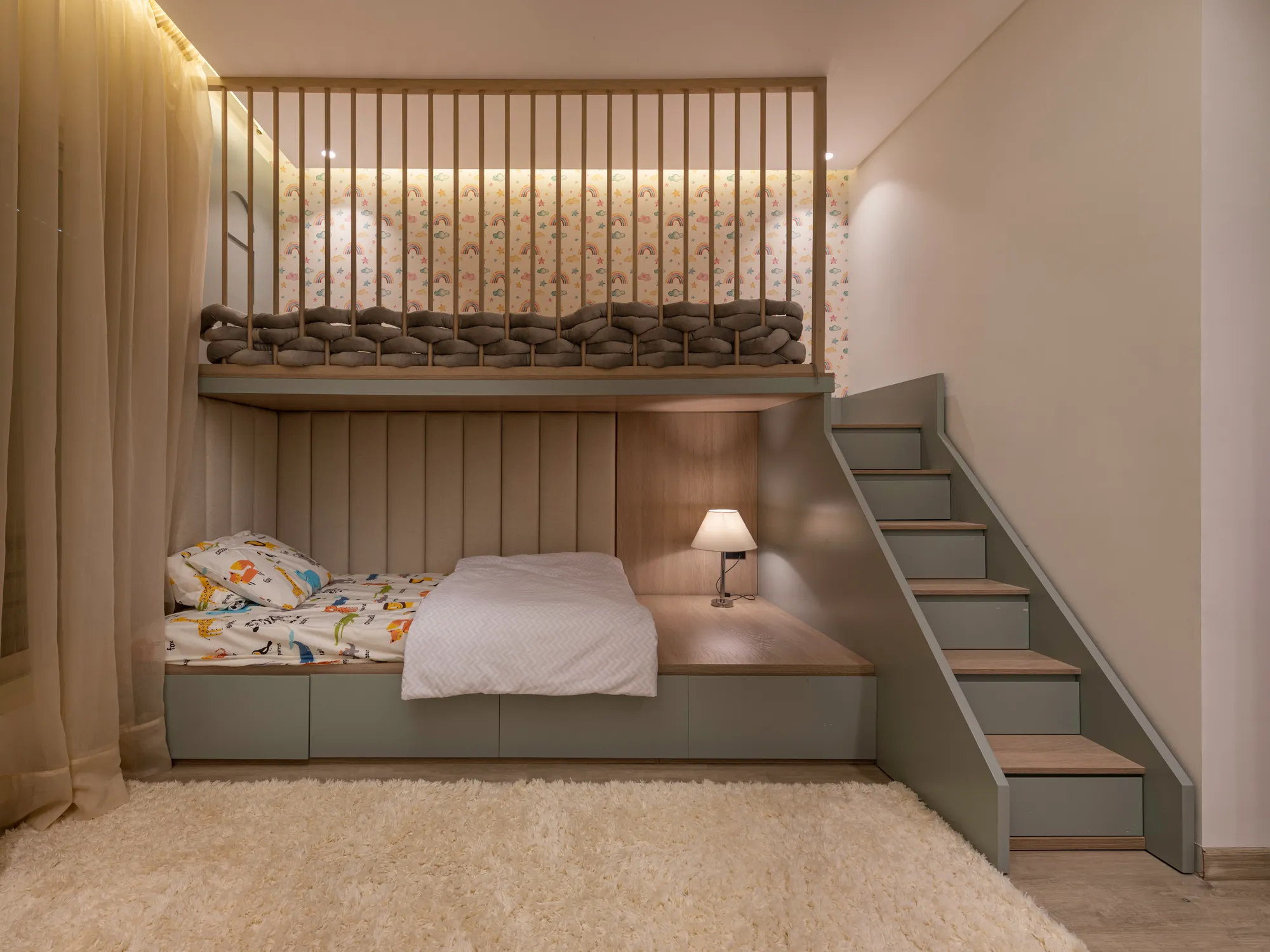 Children's loft bed with storage stairs, New Giza Villa